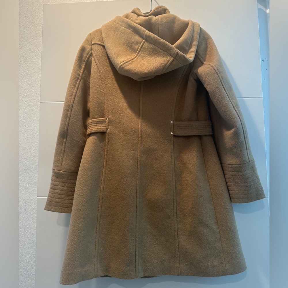 Vince Camuto Wool Blend Coat Camel Hooded Zip Up Jacket Chic Fall Winter Size XS - Picture 12 of 15